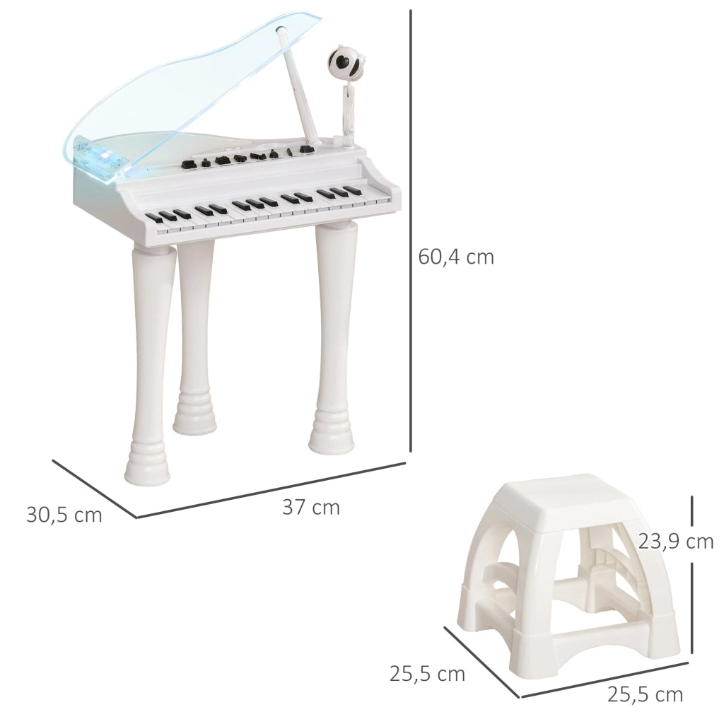 Piano Giocattolo per Bambini con Microfono e Luci ¨C Minimal ¨C 37x30.5x60.4 cm Bianco