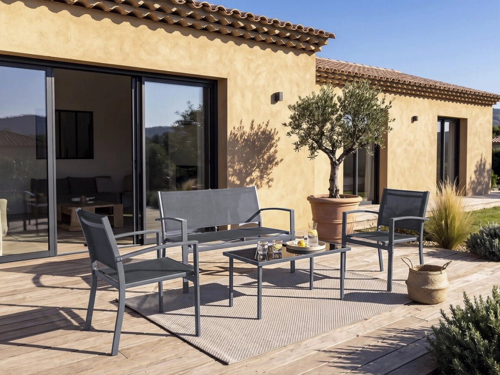 Set di mobili da giardino in metallo "Lino II" - 4 posti - Nero