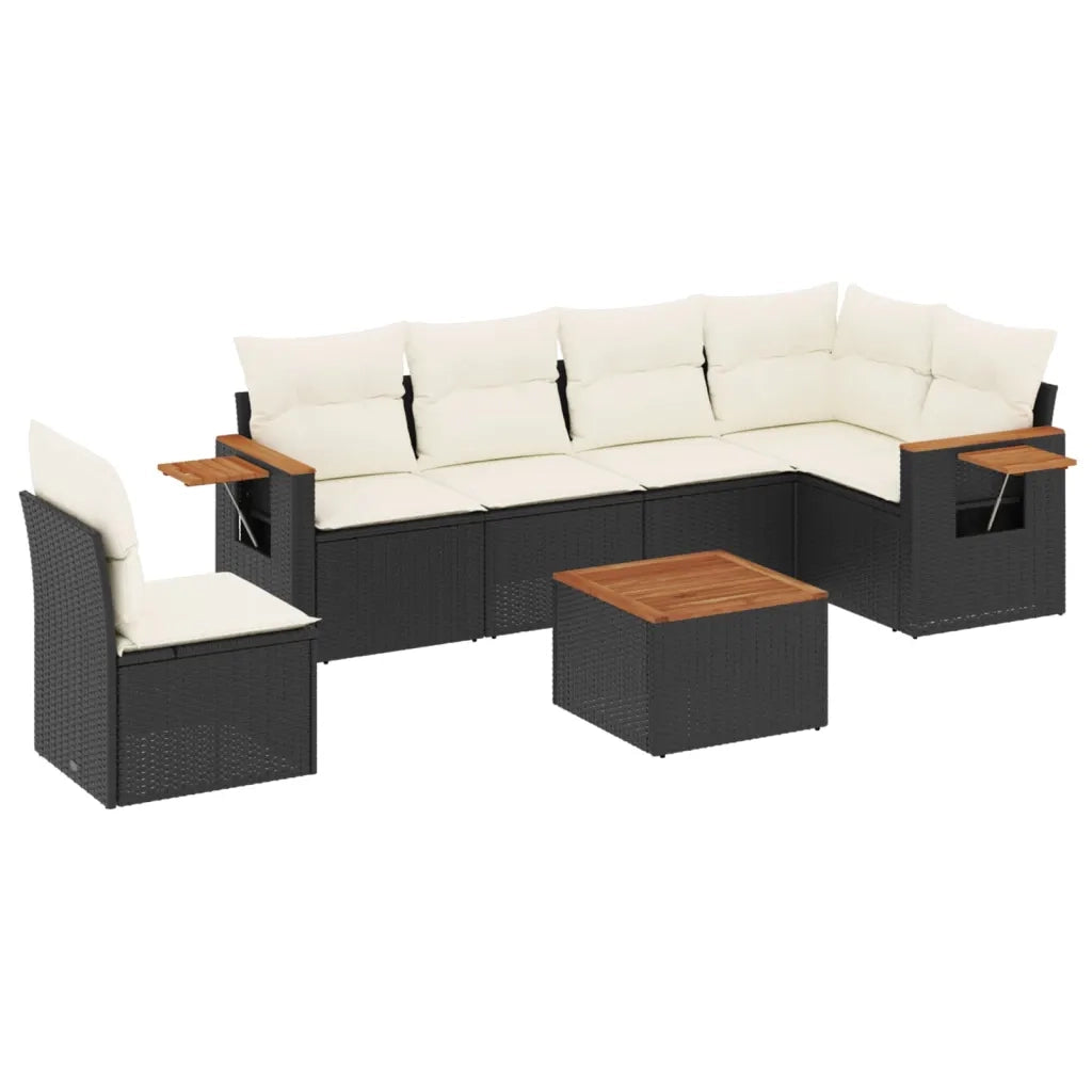 Set Divani da Giardino con Cuscini 7pz Nero Polyrattan