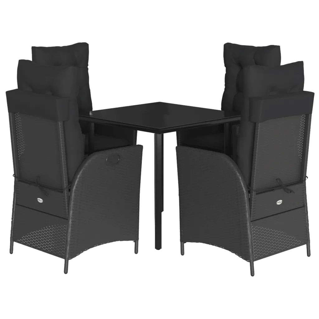 Set da Pranzo da Giardino 5 pz Nero con Cuscini in Polyrattan