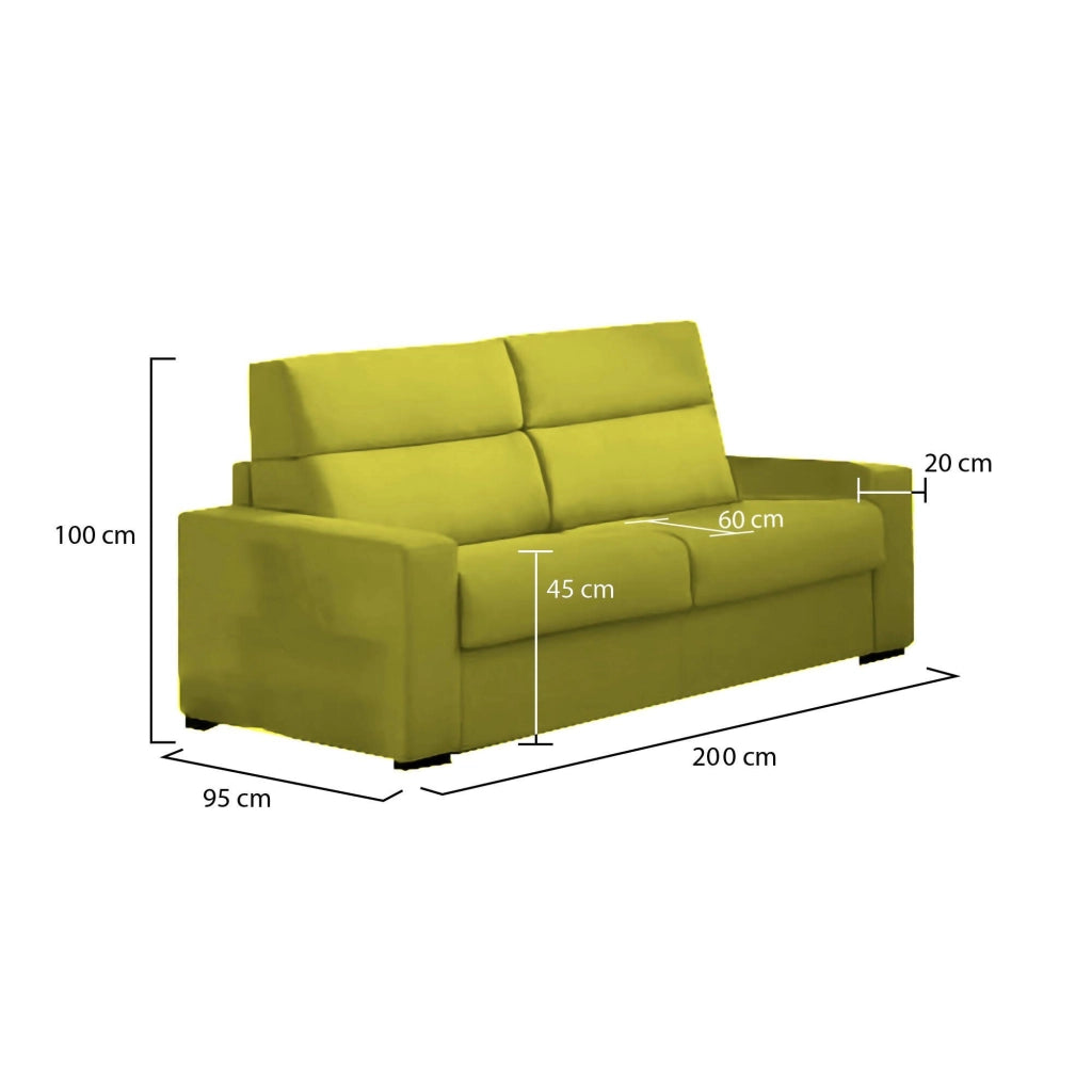 Letino, Divano Fisso 2 Posti Sfoderabile Made in Italy, 200x95x100h cm Verde