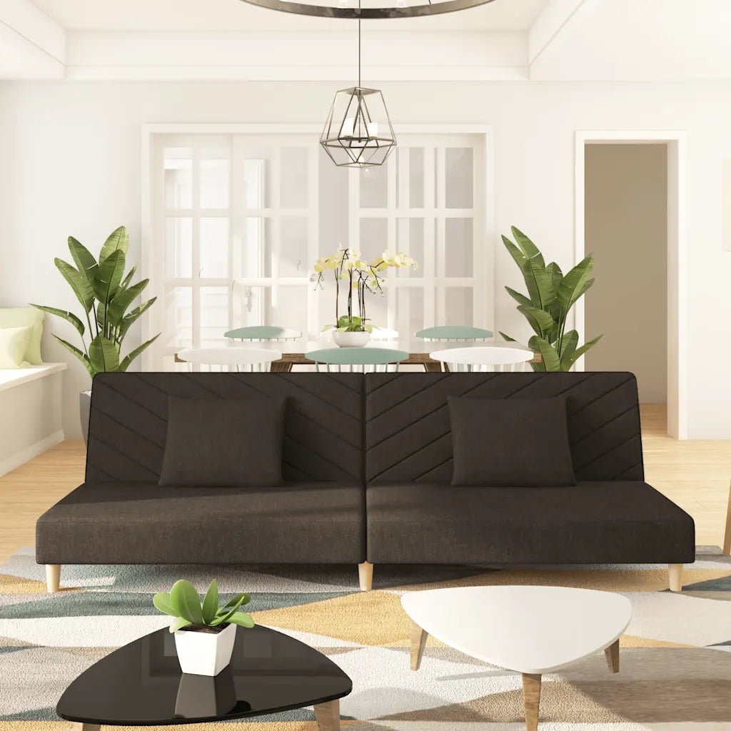 Divano Letto a 2 Posti con 2 Cuscini-Sofa Letto 2 Posti-Daybed Marrone in Tessuto