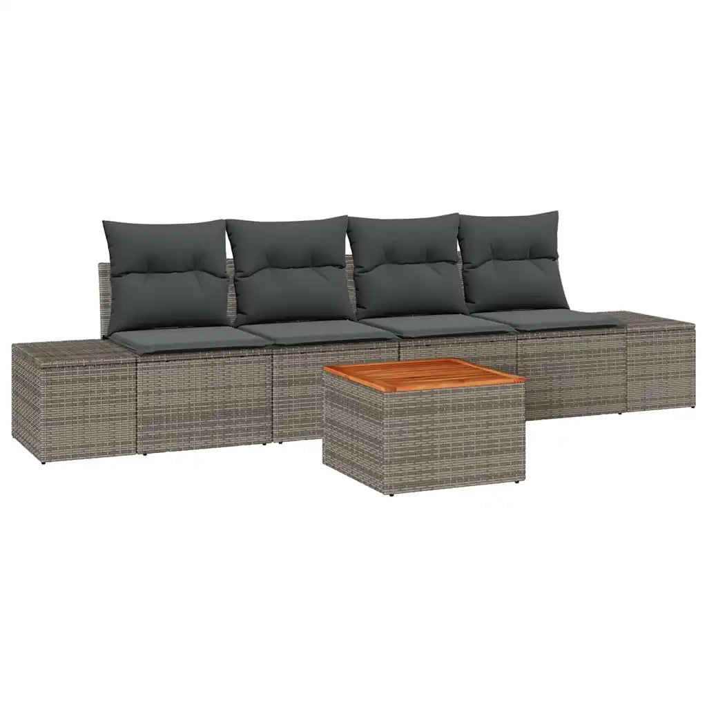Set Divano da Giardino 5 pcs Grigio polyrattan