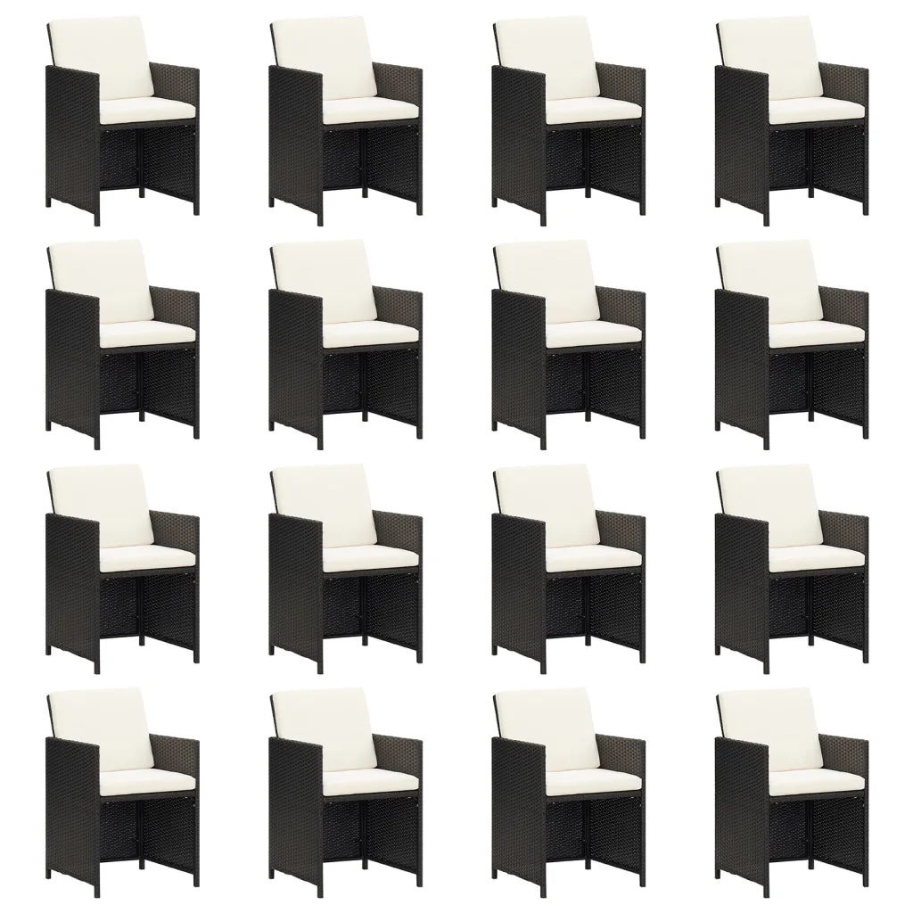 Set da Pranzo da Giardino 17 pz con Cuscini Nero in Polyrattan 3095665