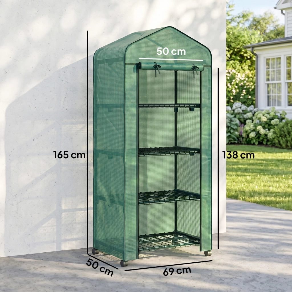 Serra da Balcone 4 Livelli con Rotelle ¨C zephmum ¨C Acciaio e PE Verde 69x50x165
