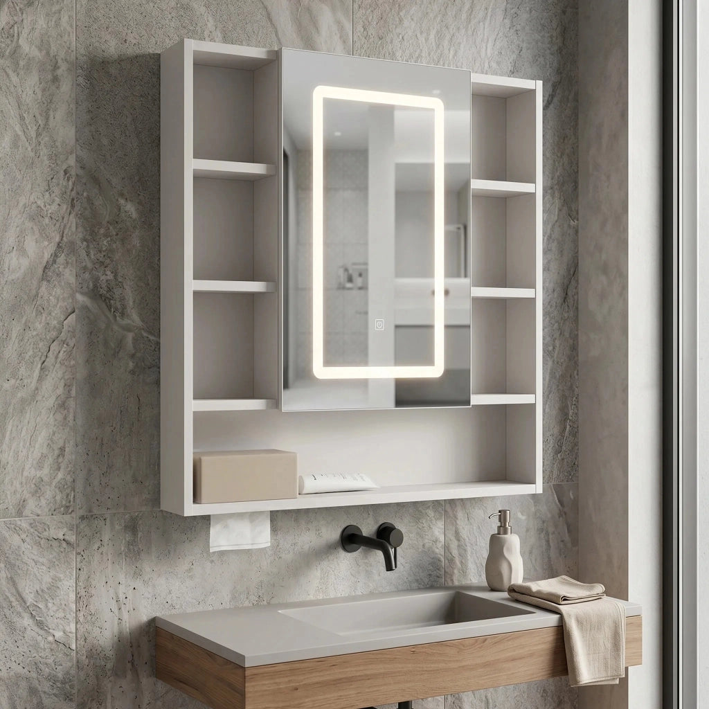 Armadietto Con Specchio Led Rea Luna 70x80cm