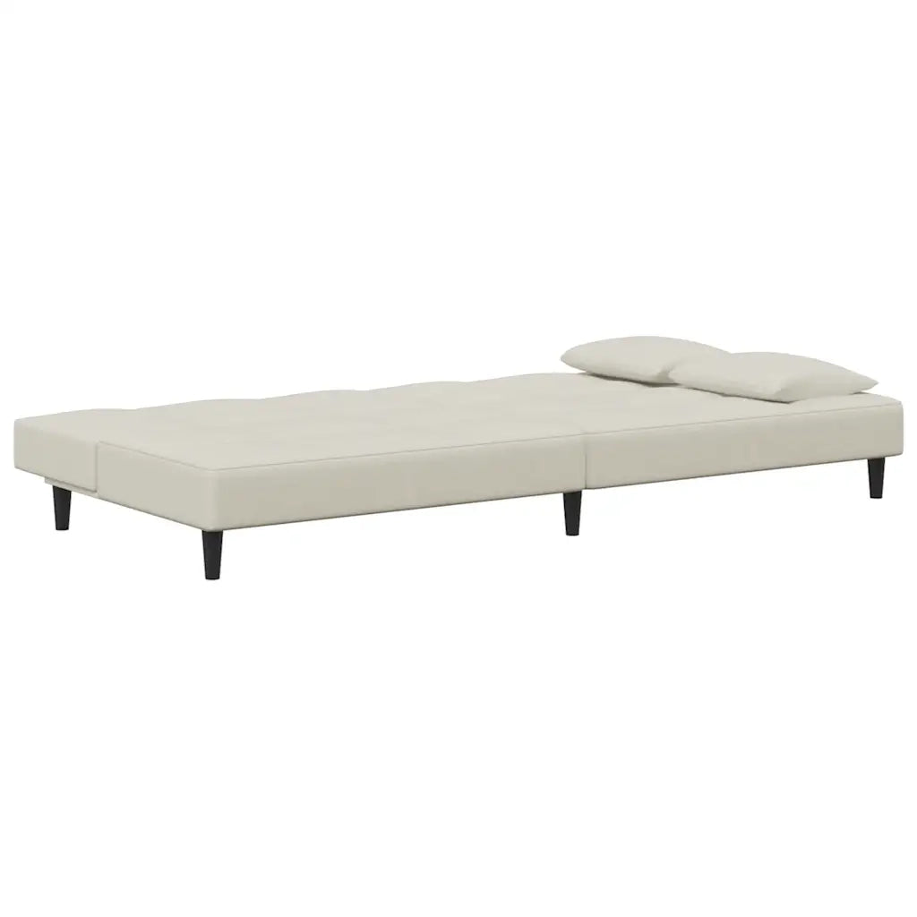 Divano Letto a 2 Posti con 2 Cuscini-Sofa Letto 2 Posti-Daybed Crema in Velluto 915868