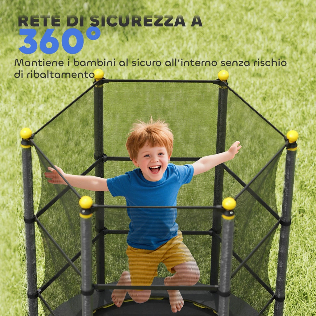 Trampolino Elastico per Bambini con Rete di Sicurezza ¨C Minimal ¨C Nero ?140x190 cm