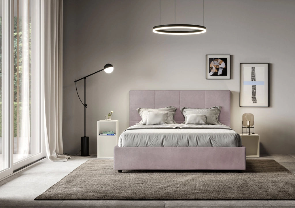 BS COM Letto matrimoniale king size con rete imbottito 170x210 microfibra glicine