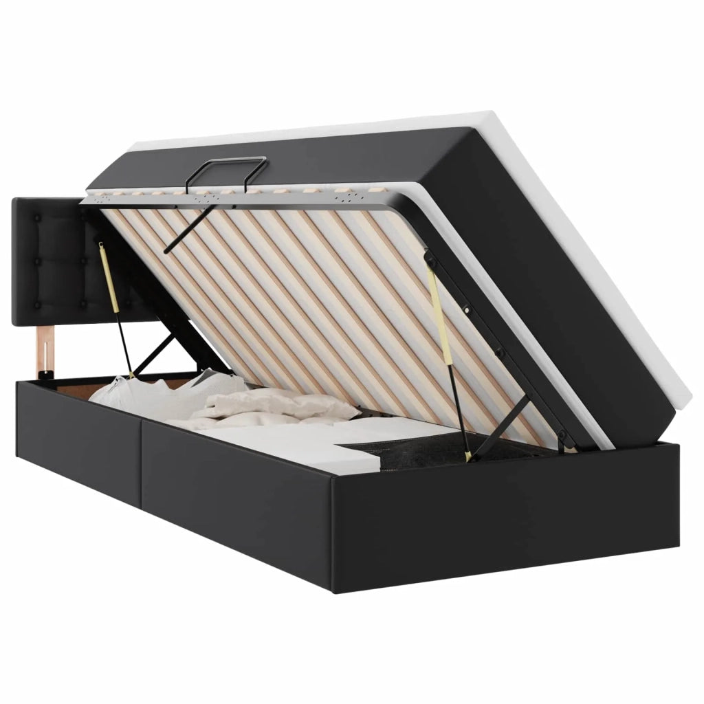 Letto con contenitore e LED Nero 90 x 190 cm Pelle Sintetica