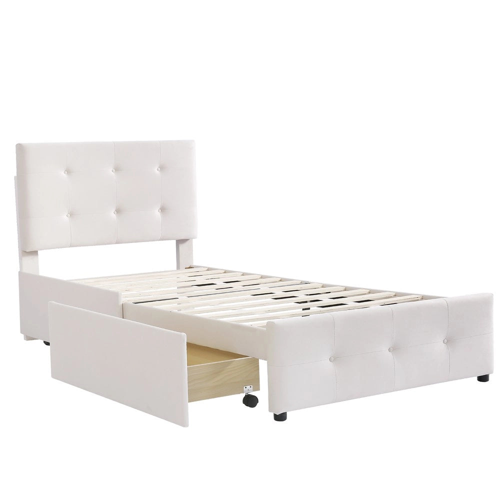 Letto Singolo Imbottito con Cassetti e Rete ¨C MINIMAL ¨C Velluto Beige 90x200