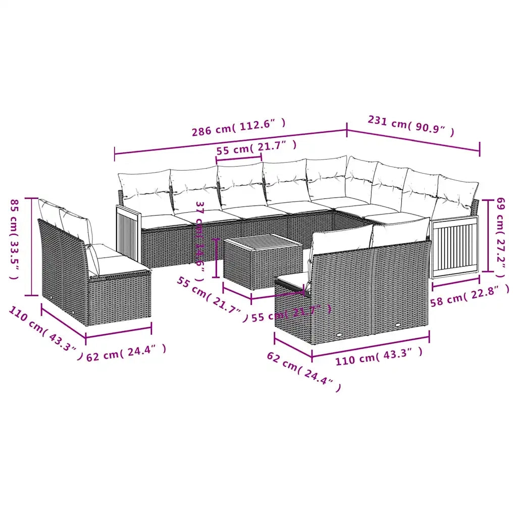 Set Divani da Giardino 13 pz con Cuscini Nero in Polyrattan 3228157