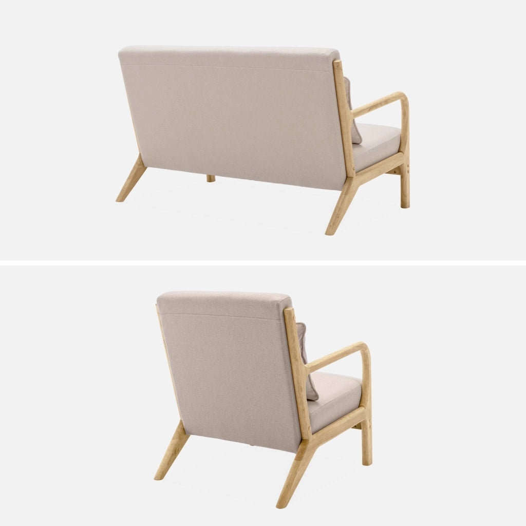 Set panca scandinava 2 posti e poltrona in legno, beige