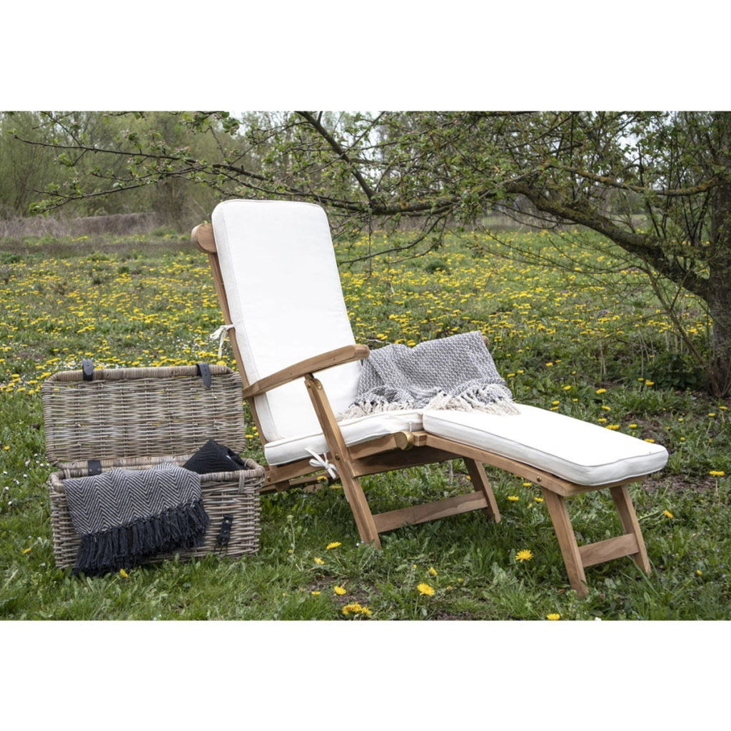 Sdraio Arrecife in teak naturale con cuscino in cotone bianco