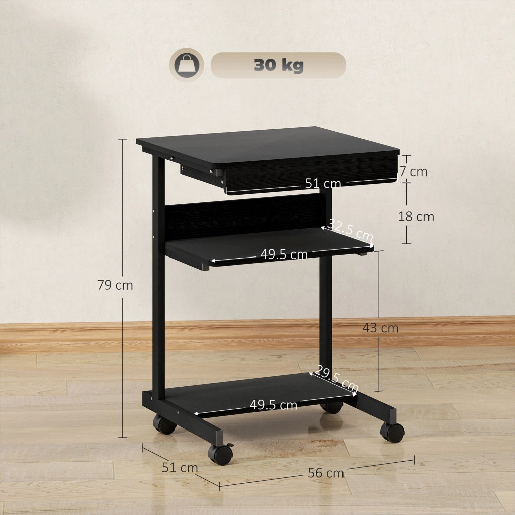 Scrivania per Computer con Cassetto e Ripiani ¨C Xylo ¨C Legno e Metallo Nero 56x51x79 cm