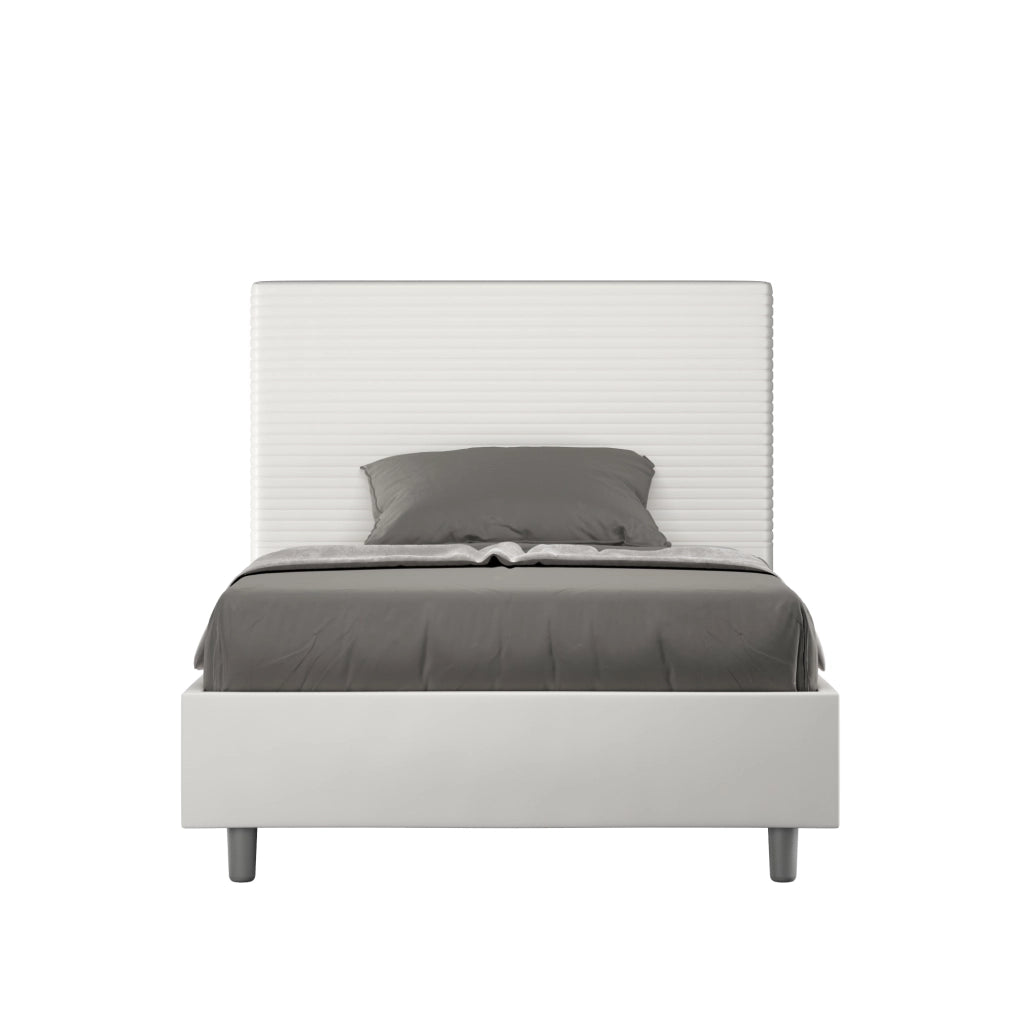 BS COM Letto una piazza e mezza senza rete imbottito 120x210 similpelle bianco