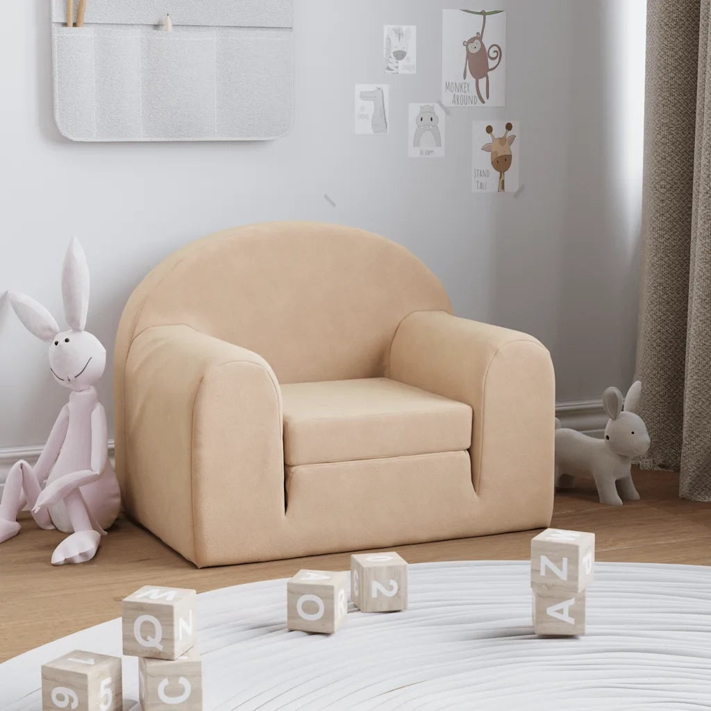 Divano Letto per Bambini Crema in Morbido Peluche 357019