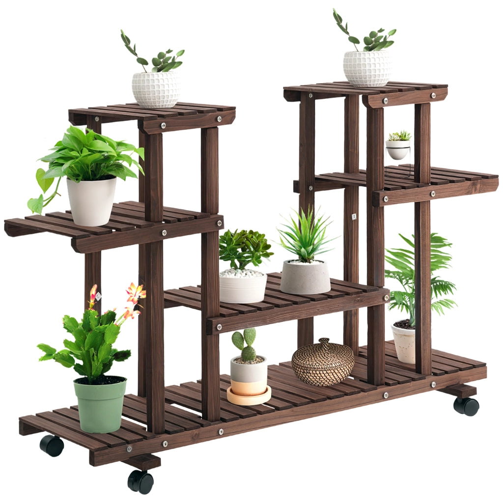 Scaffale Portafiori 4 Livelli ¨C Xylo ¨C Legno con Ruote 123.5x33x80cm