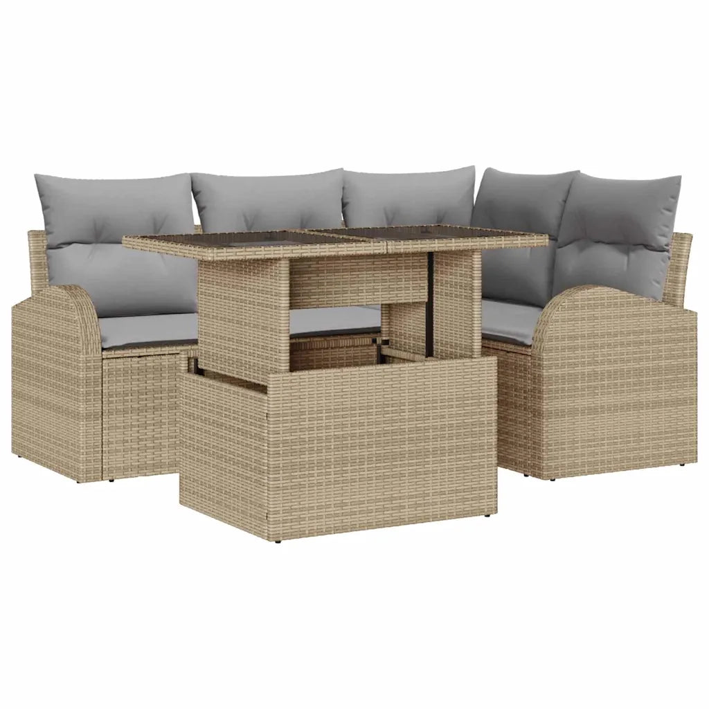 Set Divano da Giardino con cuscino 5 pcs Beige polyrattan 3348636