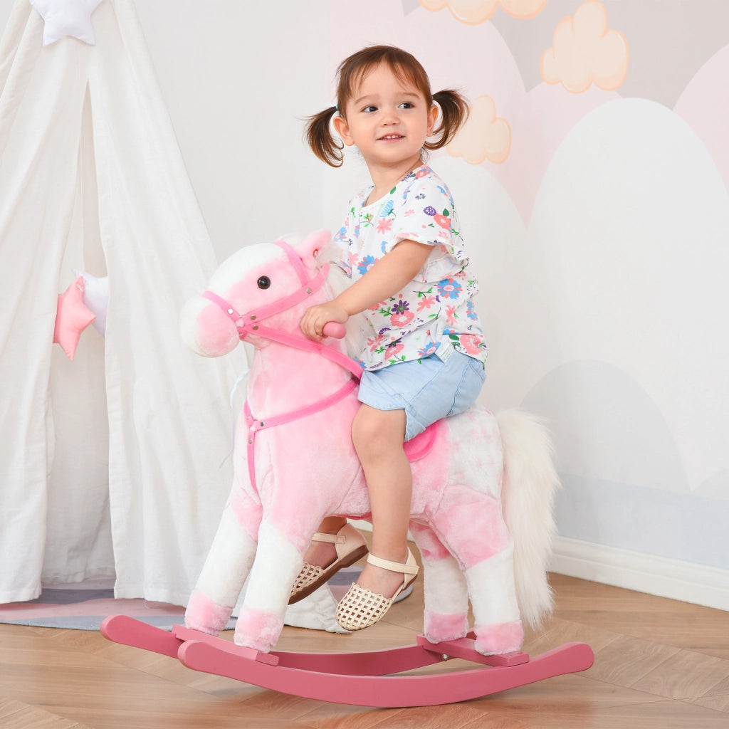 Cavallo a Dondolo Morbido per Bambini 3-6 Anni con Suono ¨C Minimal ¨C 74x28x65 cm Rosa