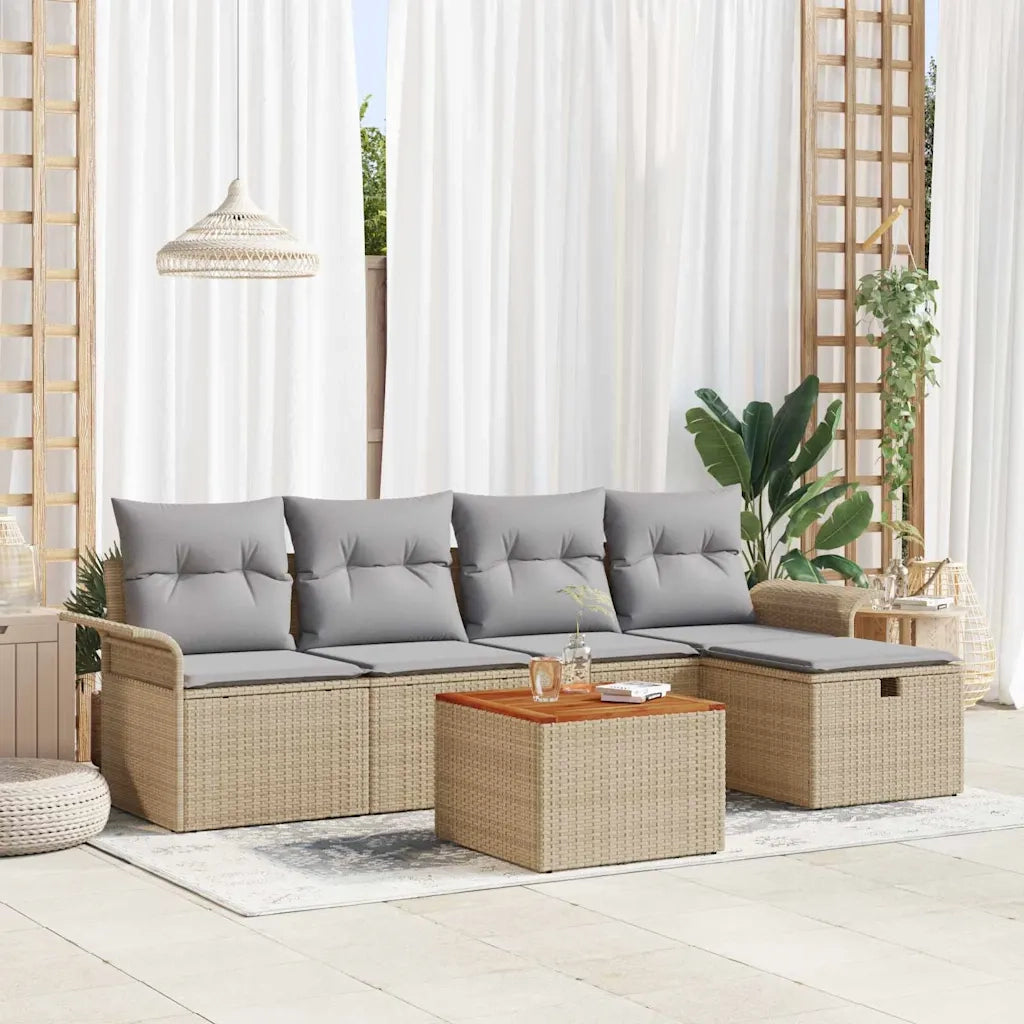 Set Divano da Giardino con cuscino 6 pcs Beige polyrattan