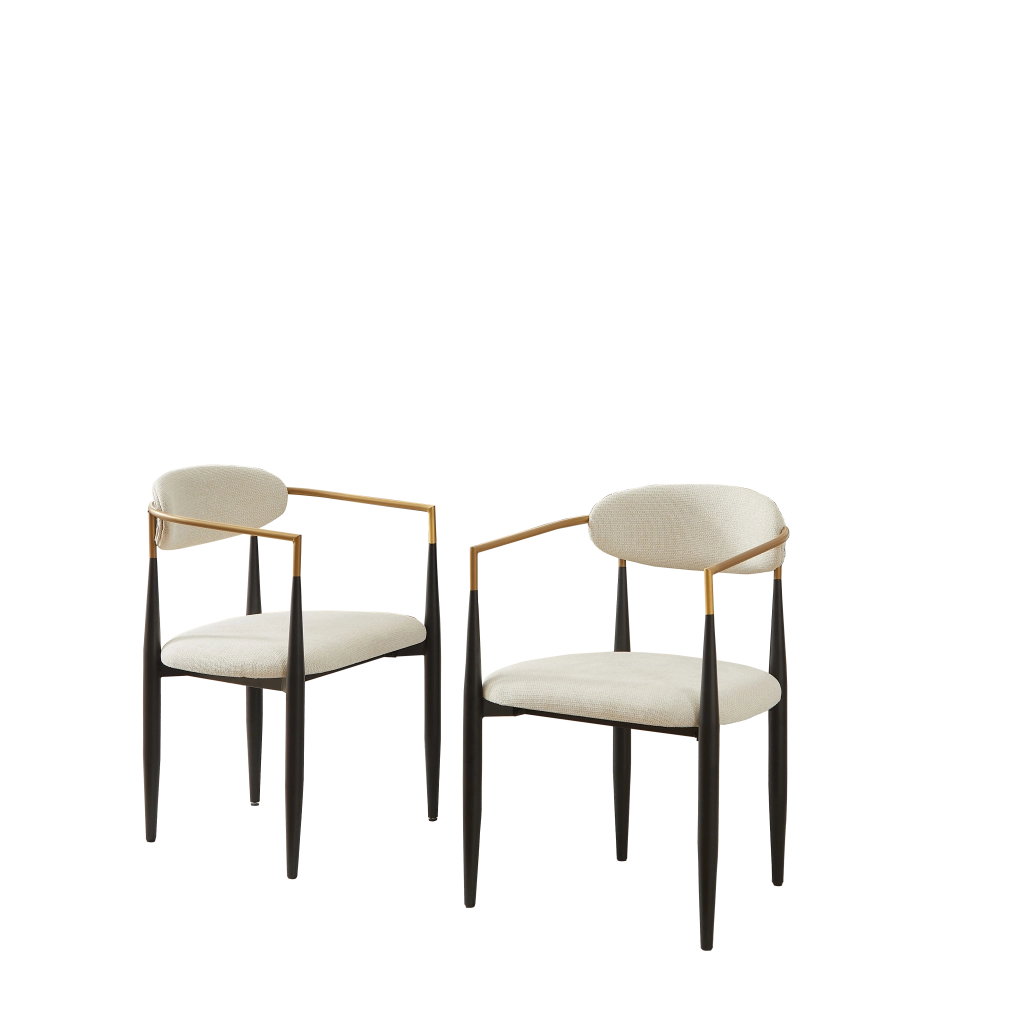 Sedia imbottita con cuscino beige e cornice metallica nera e oro - Zephmum- Set da 2 pezzi