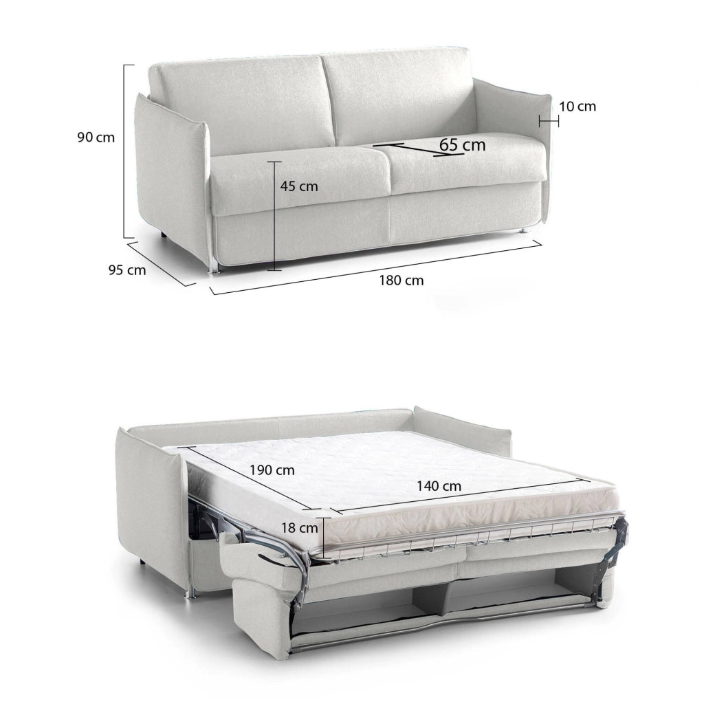 Trissino, Divano Letto 2 Posti Sfoderabile Made in Italy, 180x95 cm Grigio Chiaro