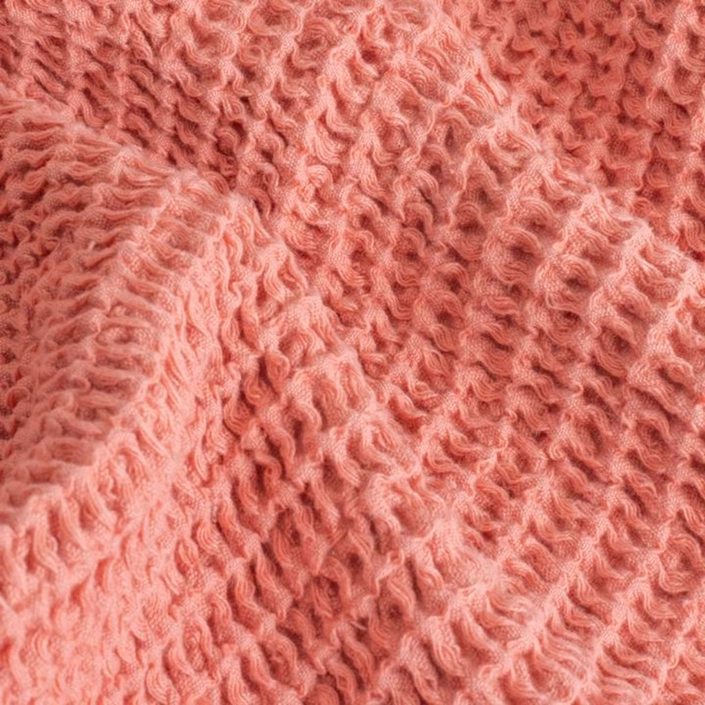 100% cotone plaid rosa salmone con pompon 130x170cm ARNISKA