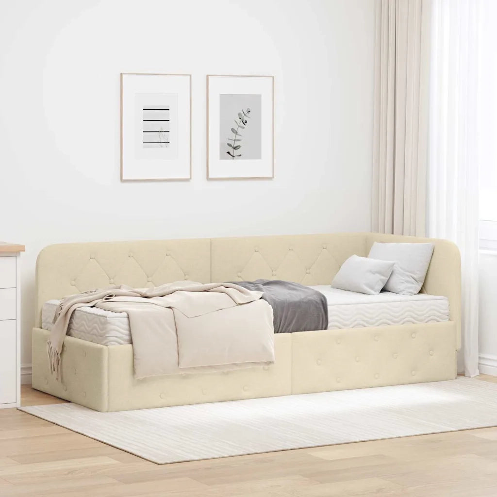 Cornice del letto ad angolo Crema 80 x 200 cm Tessuto