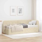 Cornice del letto ad angolo Crema 80 x 200 cm Tessuto
