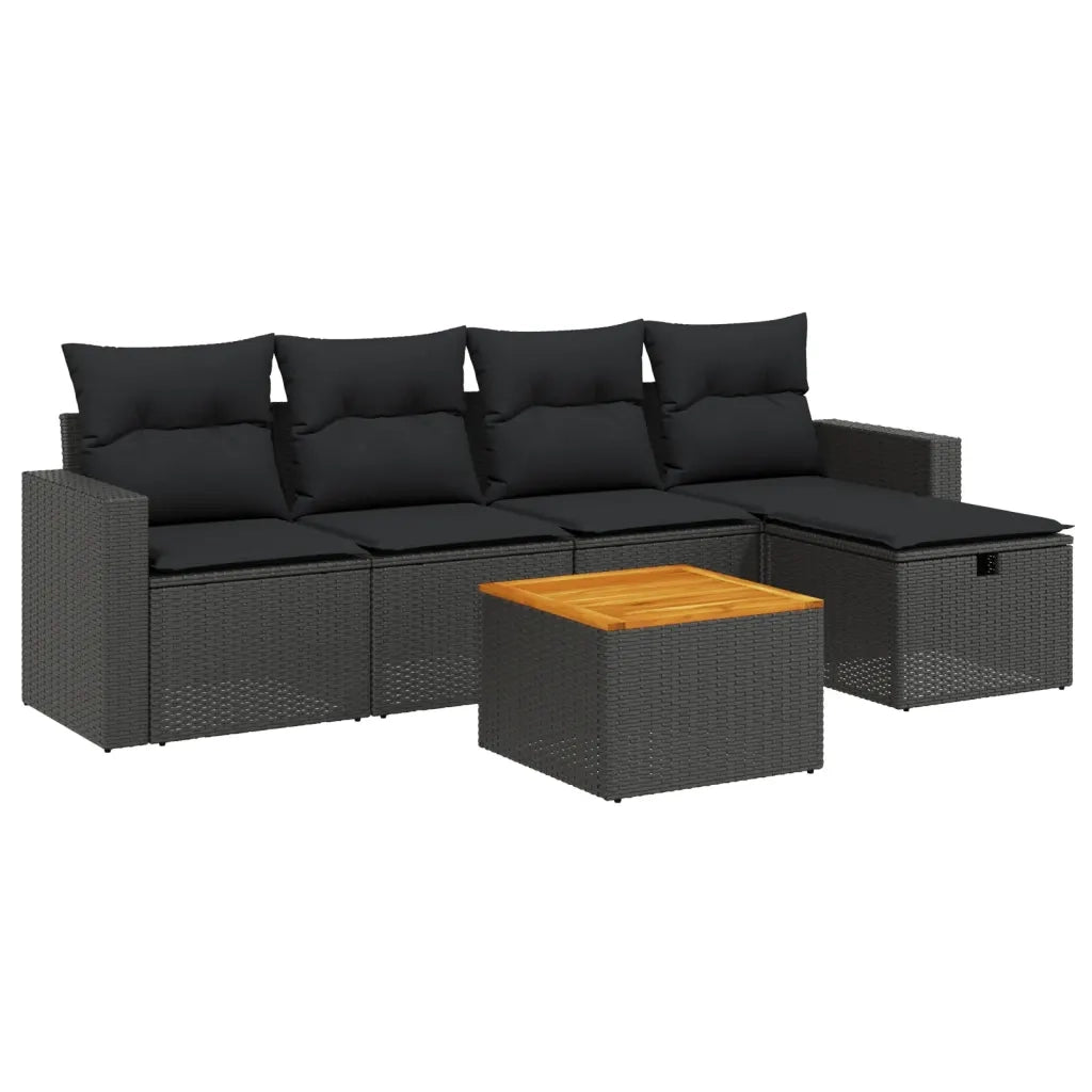 Set Divano da Giardino 6 pz con Cuscini Nero in Polyrattan 3264828