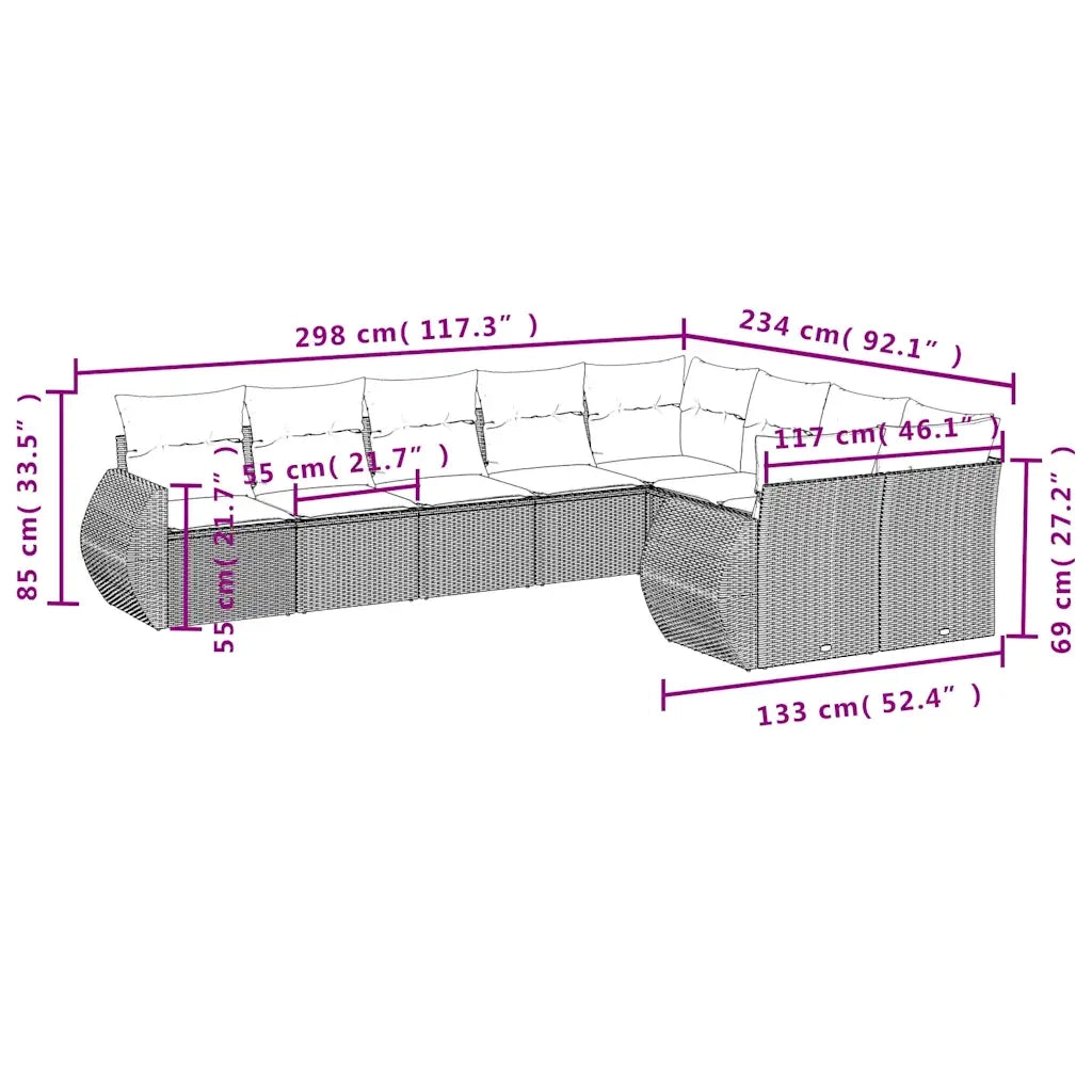 Set Divano da Giardino 9pz con Cuscini Grigio Chiaro Polyrattan 3221841