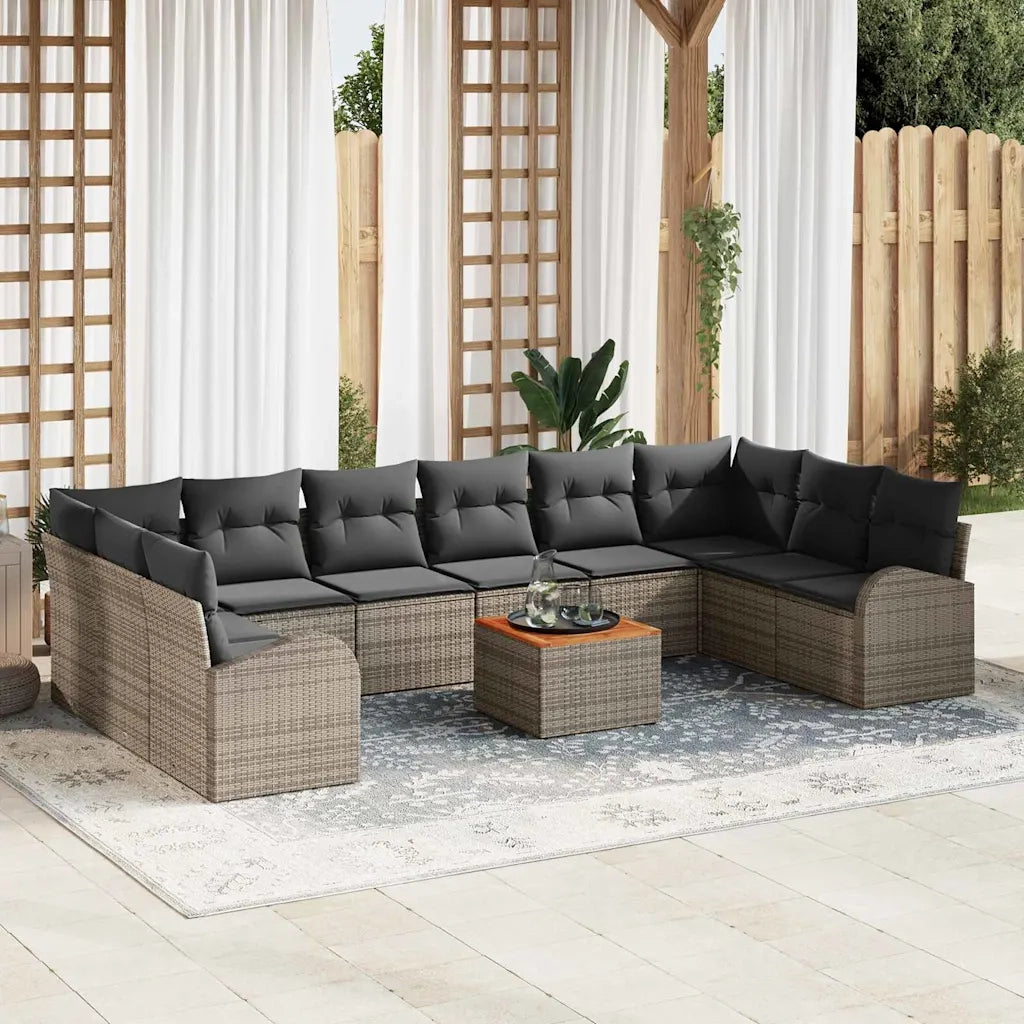 Set Divano da Giardino 11 pcs Grigio polyrattan