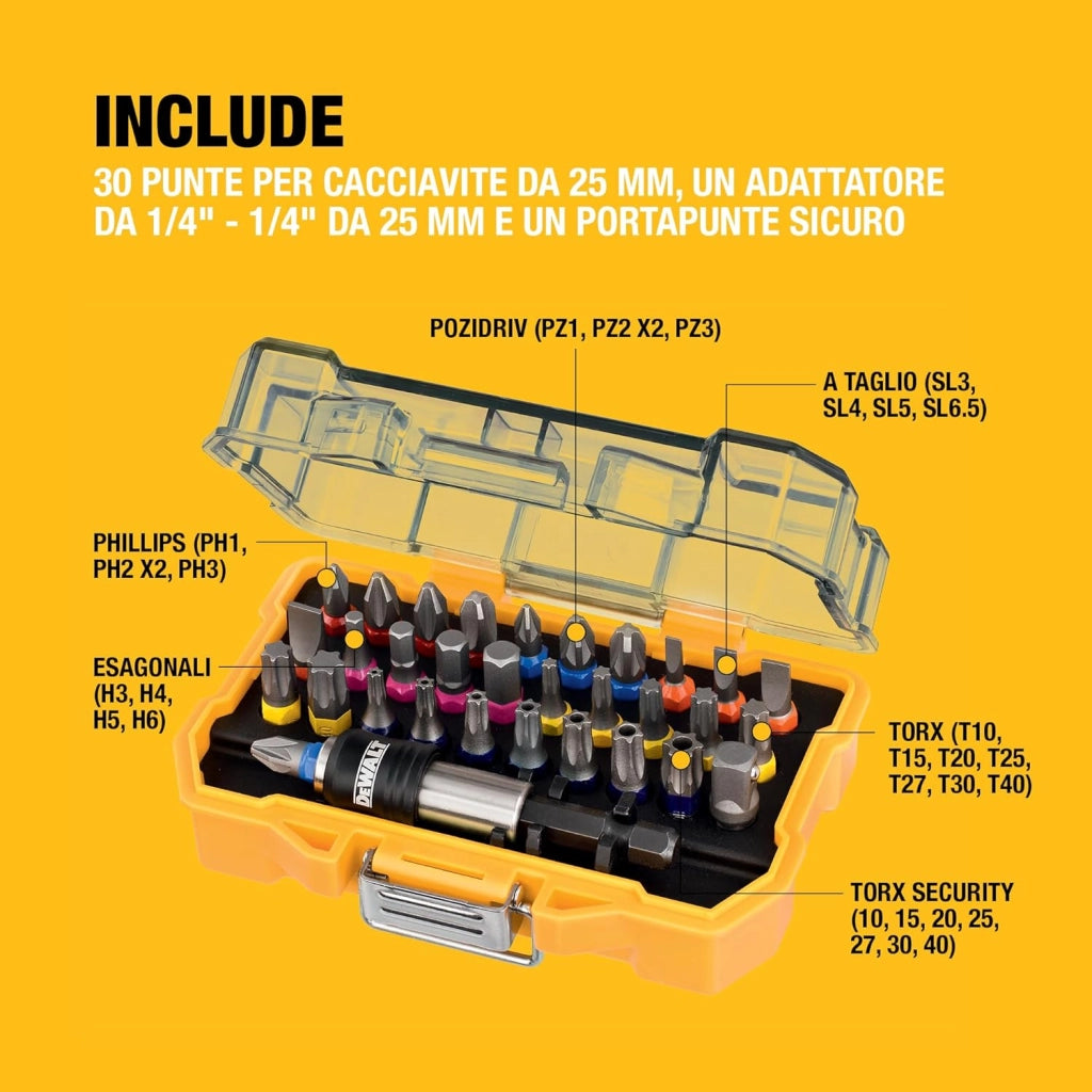 DEWALT  Set da 32 pezzi di avvitamento ad alte prestazioni con custodia rigida extra piccola DT7969-QZ