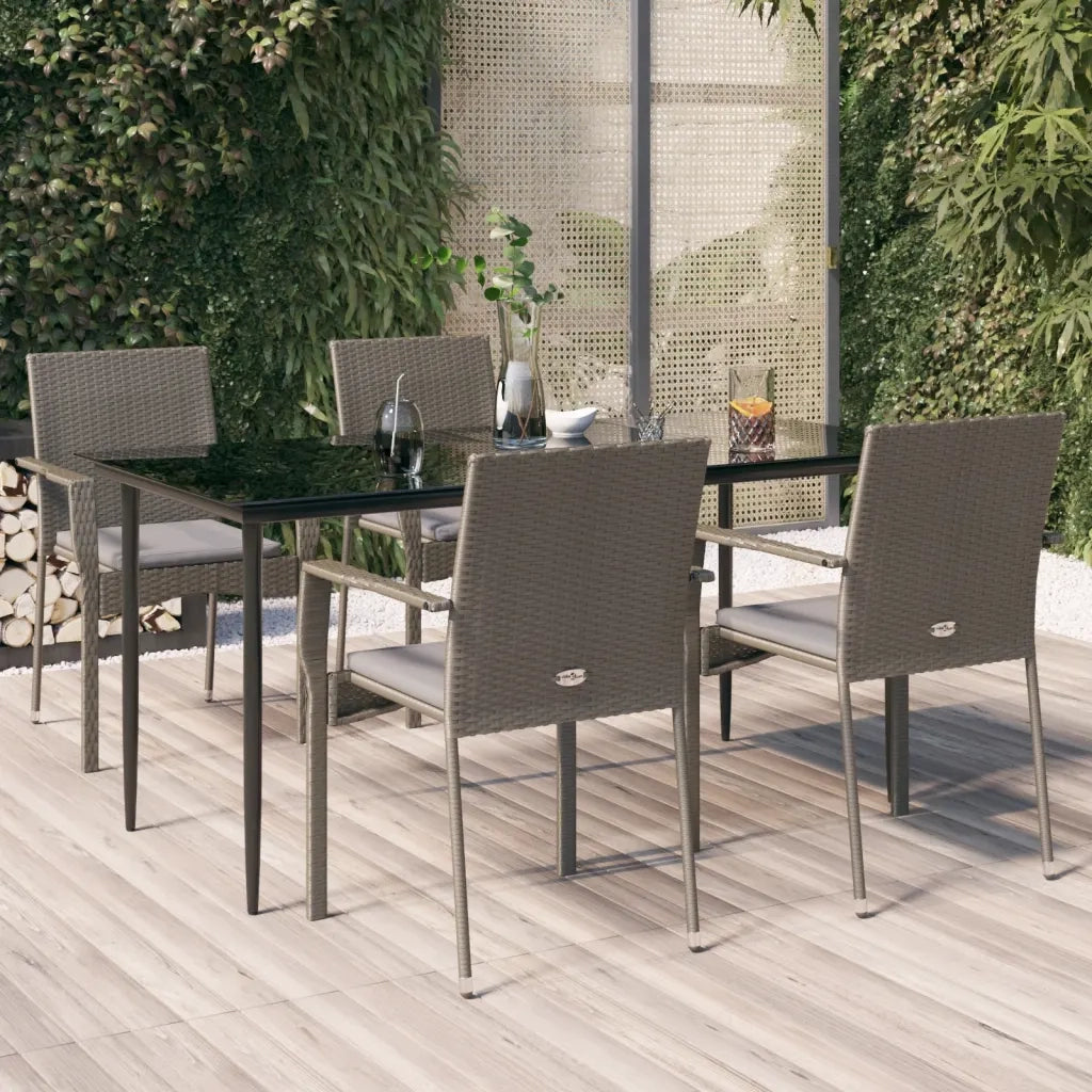Set da Pranzo Giardino 5pz Nero e Grigio con Cuscini Polyrattan 3185128