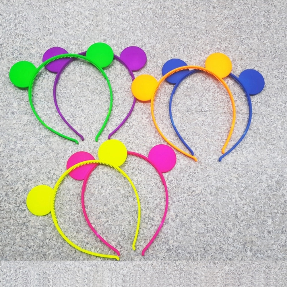 Trade Shop - 2 Cerchietto Frontino Orecchie Orso Fluo Ferma Capelli Fermacapelli Plastica -