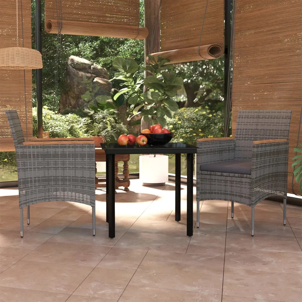 Set da Pranzo da Giardino 3 pz con Cuscini Grigio e Nero 3099335