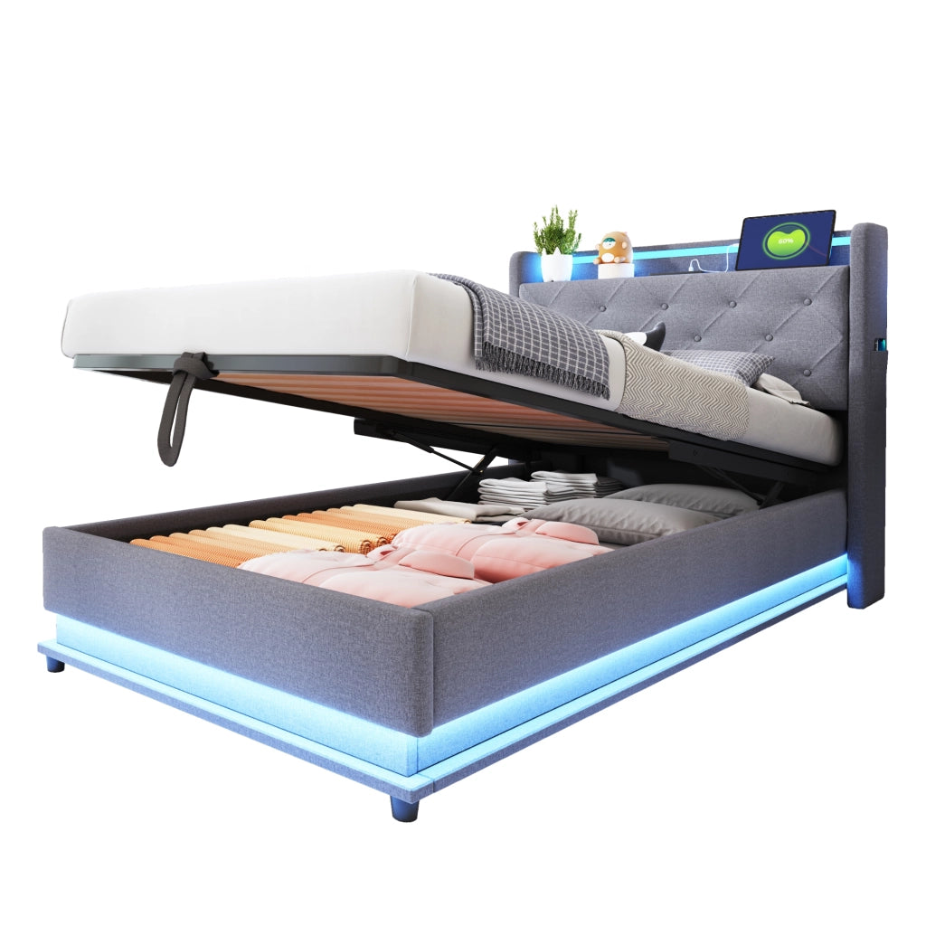 letto imbottito lino grigio 90 x 200 cm