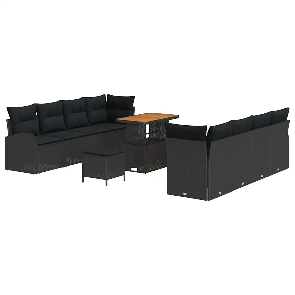 Set Divano da Giardino con cuscino 11 pcs Nero polyrattan 3362369