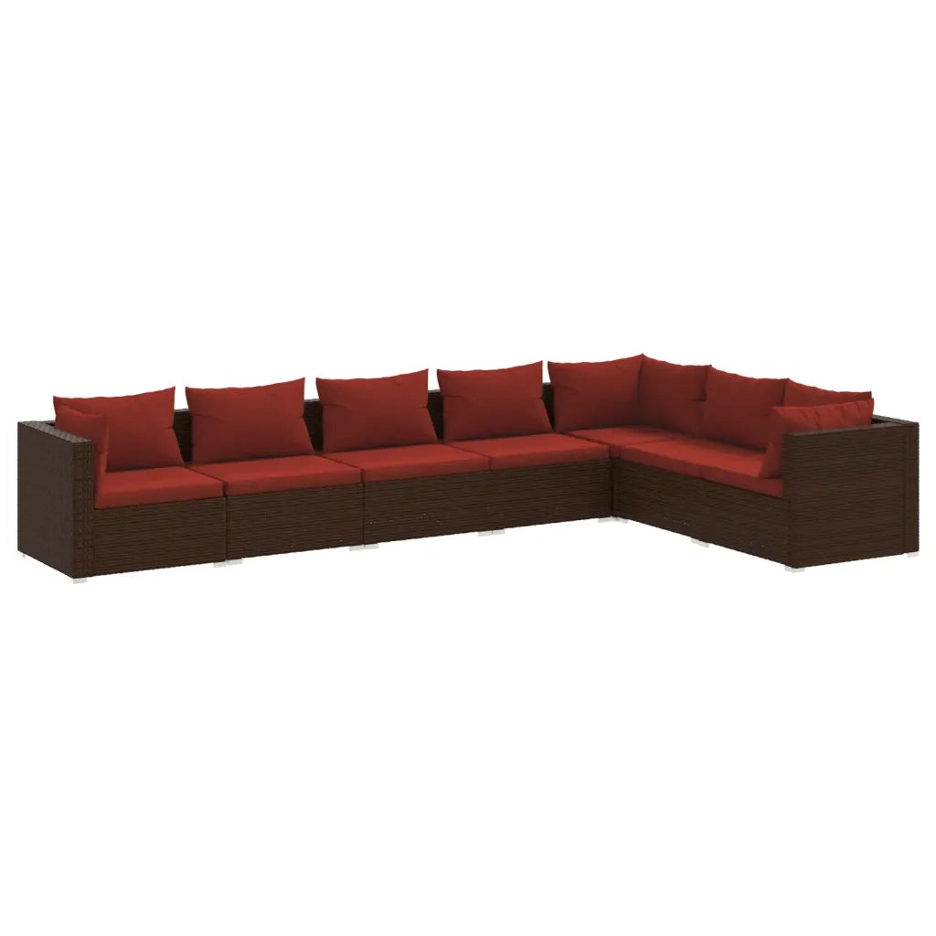 Set Divani da Giardino 7 pz con Cuscini in Polyrattan Marrone 3101739