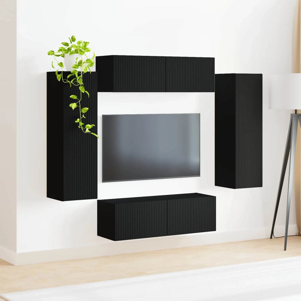 Set di Mobiletto da TV a Parete 4 pcs Nero Legno multistrato 3408926