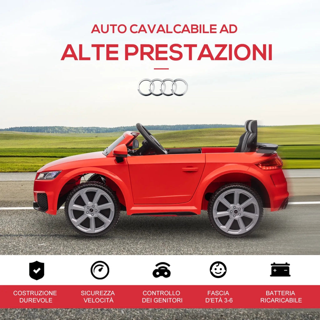 Macchina Elettrica per Bambini Licenza Audi TT con Telecomando e Fari LED Rosso