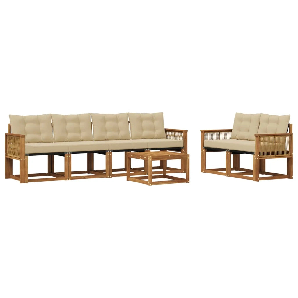 Set di divani da esterno con cuscino 7 pcs Naturale e Beige 3381797