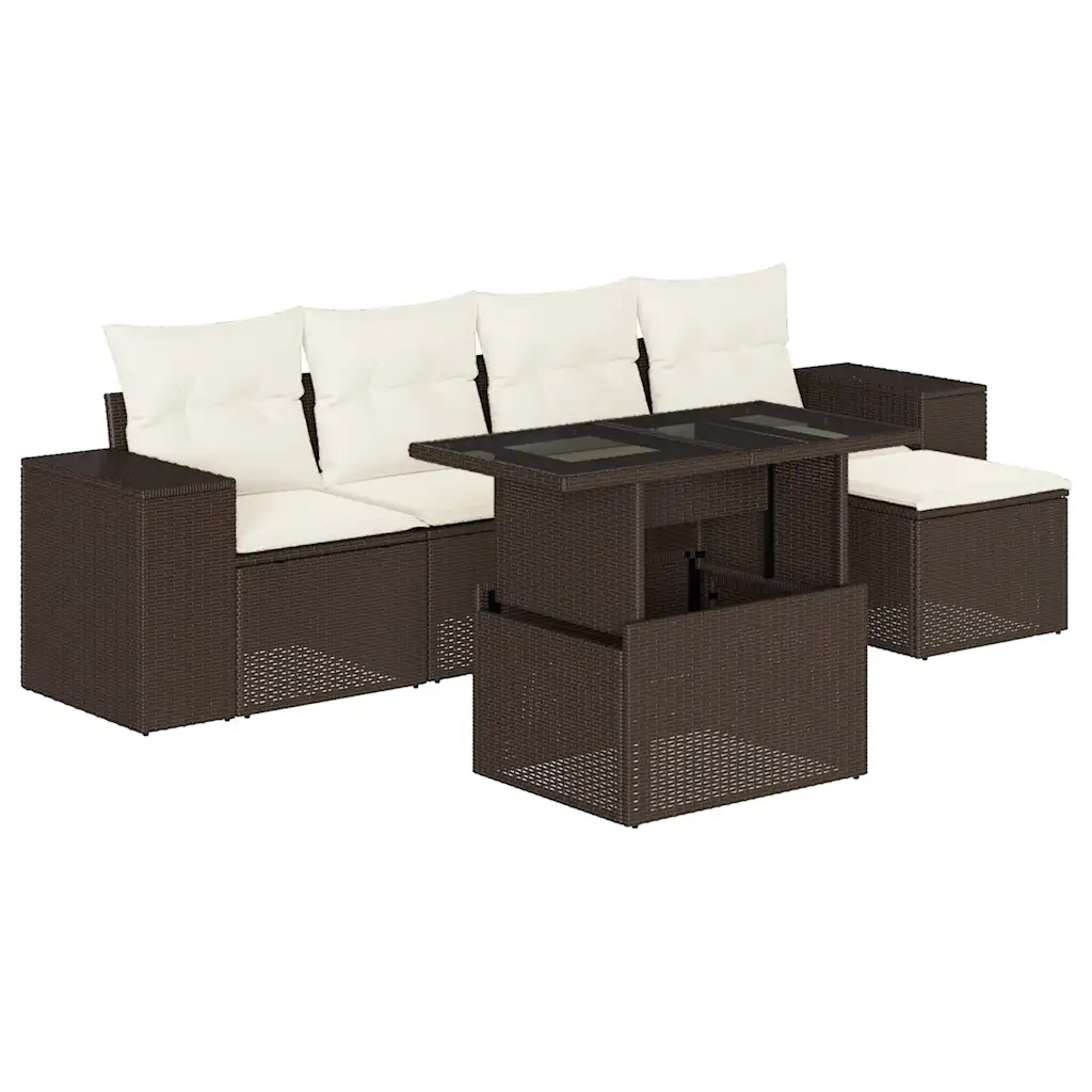 Set Divano da Giardino 6 pz con Cuscini Marrone in Polyrattan 3269133