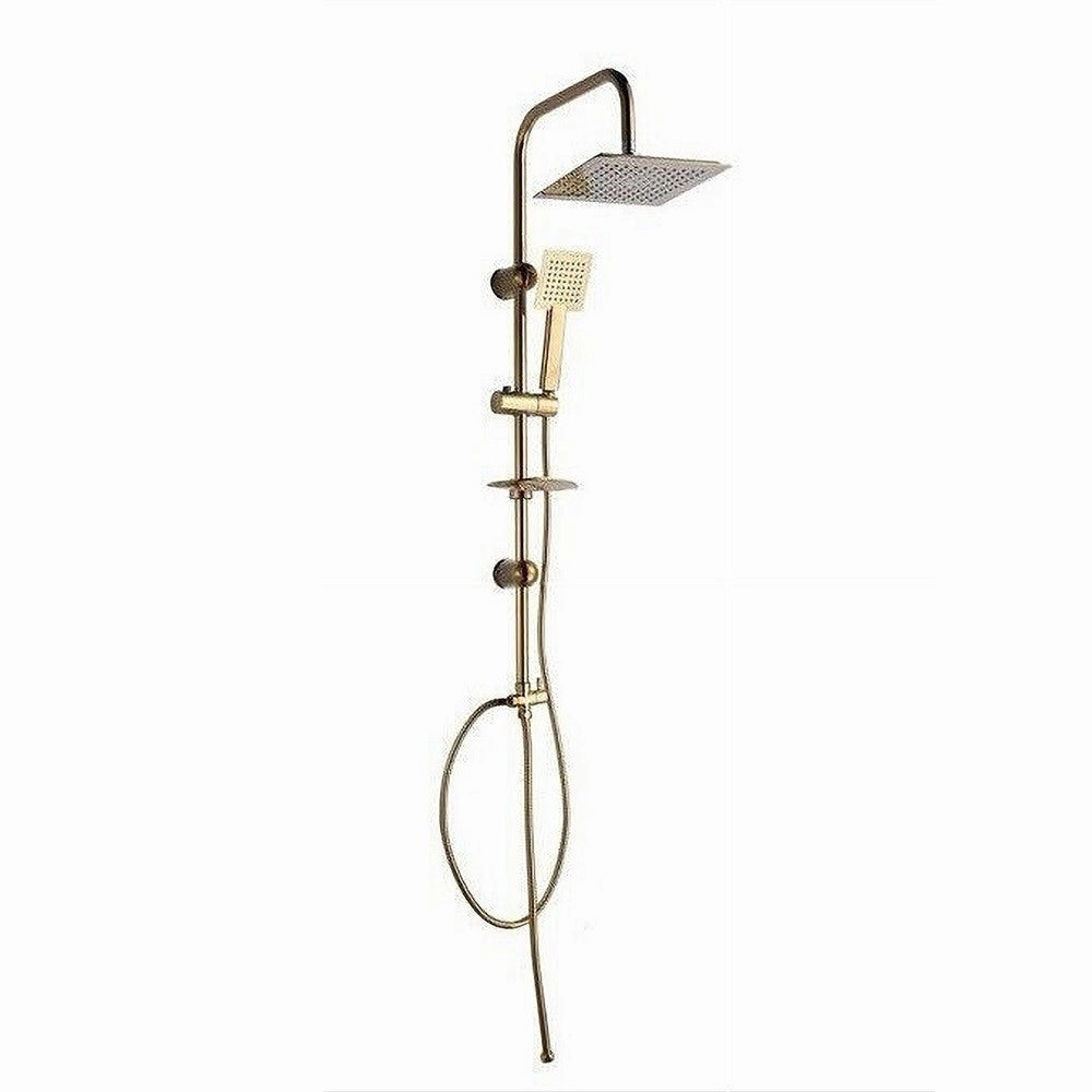 Trade Shop - Saliscendi Bagno Colonna Doccia Miscelatore Oro Soffione Quadrato Doccetta 87305 -
