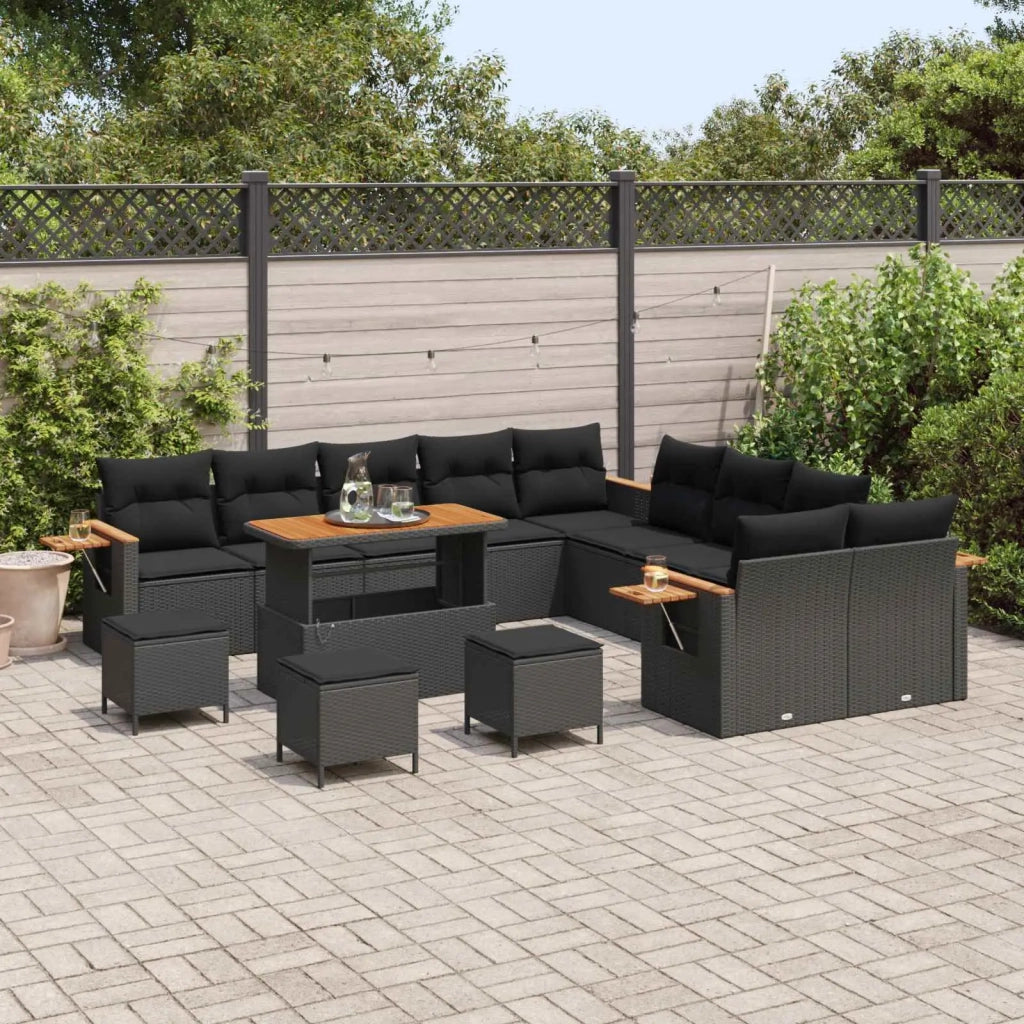 Set Divano da Giardino con cuscino 14 pcs Nero