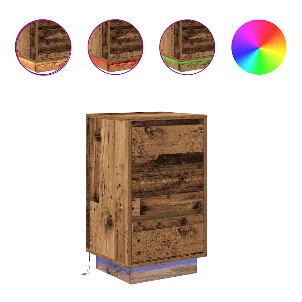 Comodino con Luci LED Legno Antico 38x34x65 cm 861308