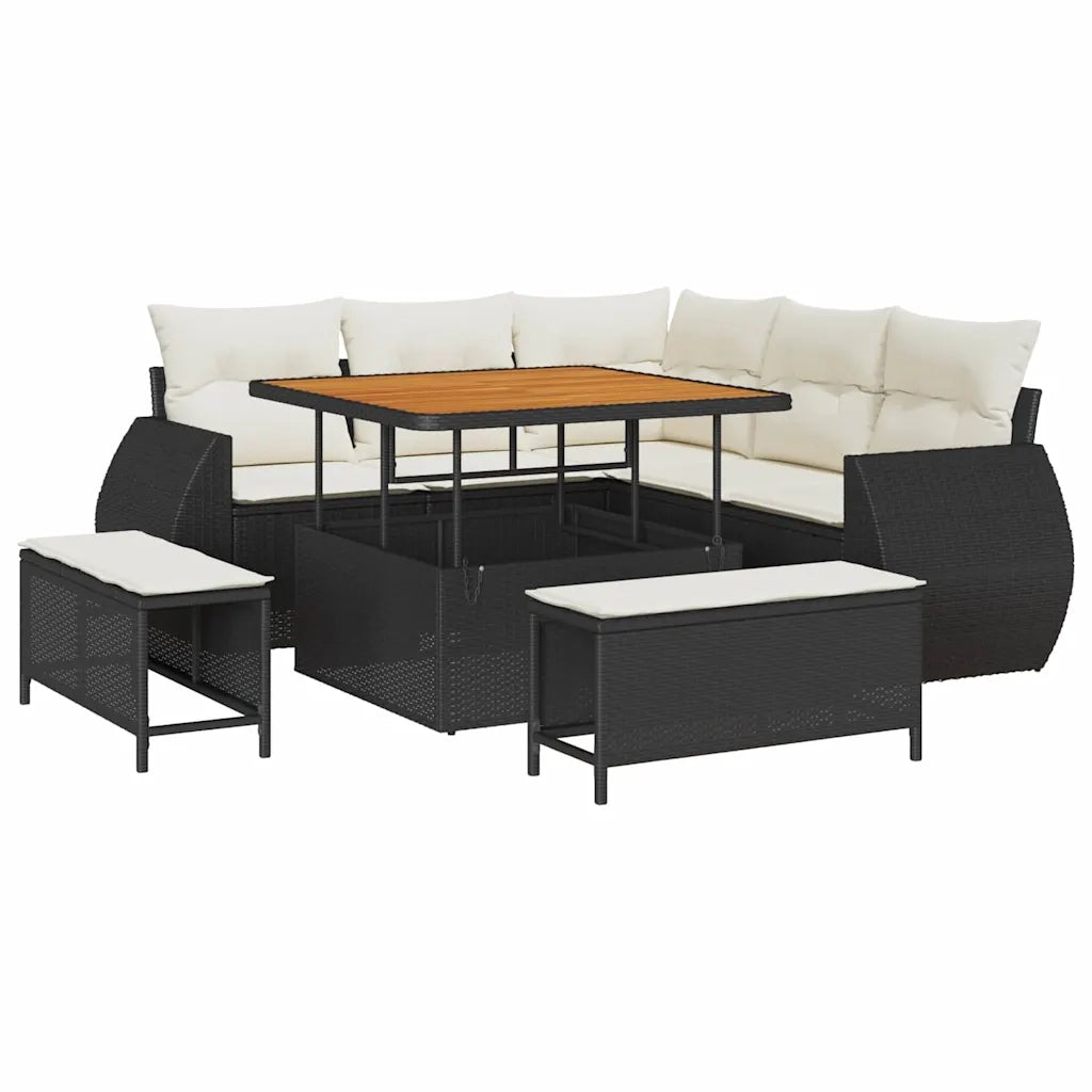 Set Divano da Giardino 8 pcs Nero polyrattan