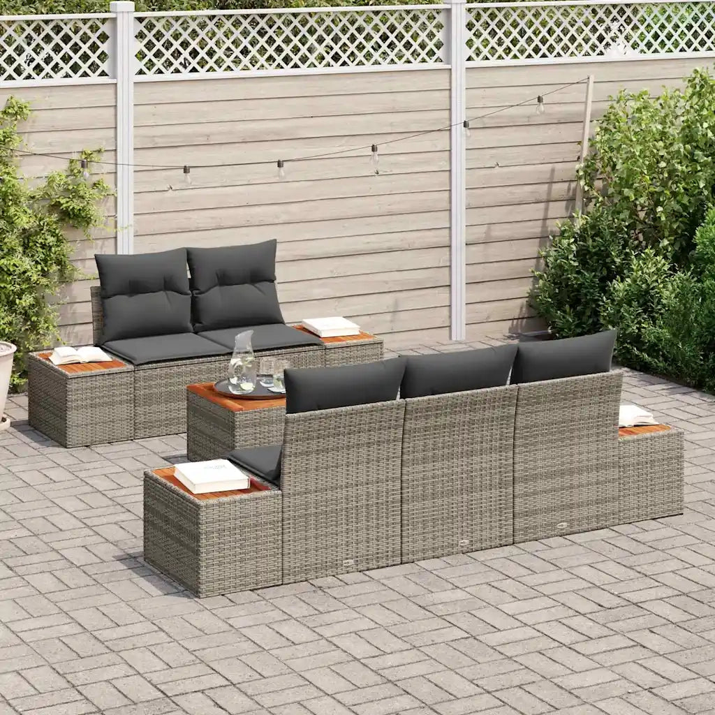 Set Divano da Giardino con cuscino 6 pcs Grigio Poly Rattan