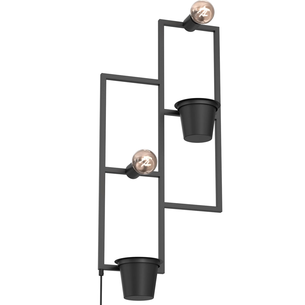 Applique industriale nera con 2 vasi, 2xE27 Luminex
